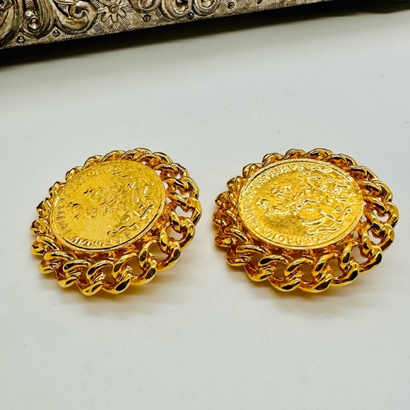 Vintage Ornate Medallion Statement Earrings - Picture 6 of 13
